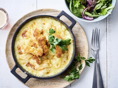 Tartiflette et lanières de veau croquantes